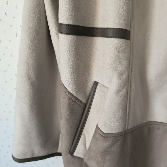 Coldwater Creek Faux Suede Fleece Lined Coat Pockets Size 3X/24 Ivory/Brown - Picture 8 of 16